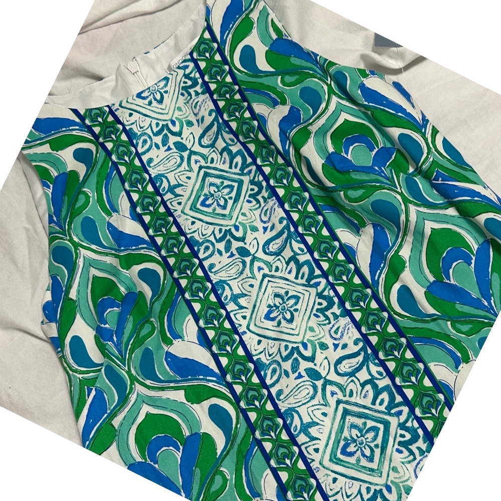 London Times Shift Dress Womens 4 Green Aqua NEW Damask Print Sleeveless T6754M-